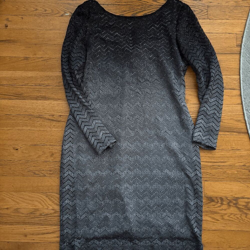 ONYX Nite Women's Black Gray Sheer Lace Knee Length Ombré Dress Size 16